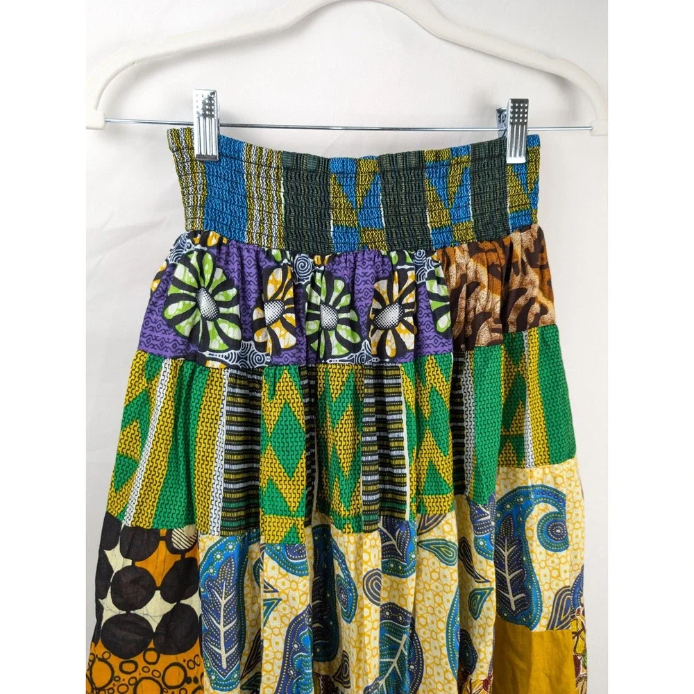 Handmade Patchwork Tribal Maxi Skirt Size M Multi Hippie Boho Pocket Cottagecore